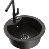 Mexen Diego, 1-komorový granitový drez 488x488x167 mm a drezová batéria Flora, čierna-zlatá metalíza, 6512-75-670401-70-B