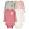 CARTER'S Body dlhý rukáv Pink/Green Bumblebee dievča 4ks 12m/ veľ. 80