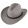 Fiebig - Headwear since 1903 Mäkký šedý klobúk v štýle western - tvárny (tvarovateľná krempa) s drôtom po okraji a koženým remienkom Veľkosť: 55 cm (S)
