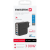 Swissten 100W GaN 3x USB-C + USB-A cestovná nabíjačka - 22071600 - čierna