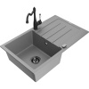 Mexen Bruno, granitový drez 795x495x200 mm, 1-komorový a drezová batéria Carla, šedá, 6513-71-670700-70-B