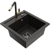 Mexen Vito, 1-komorový granitový drez 490x520x210 mm a drezová batéria Flora, čierna-zlatá metalíza, 6503-75-670401-57-B