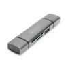 Digitus dvojitá čtečka karet OTG (USB-C + USB 3.0) 1x SD, 1x MicroSD, 1x USB 3.0, šedá
