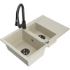 Mexen Gaspar granitový drez 1,5-komorový s odkvapkávačom a kuchynskou batériou Elia, béžový - 6507-69-670101-70