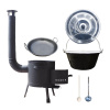 Home Cook kotlík na guláš smalt 1,2 mm 20 l, Home Cook pokrievka nerez INOX, Home Cook panvica hlboká WOK 46 cm, Home Cook žiaruvzdorná kotlina 42 cm PLUS 600, naberačka antikor INOX, vareška 50 cm SM