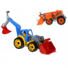 Teddies Traktor / nakladač / bager sa 2 lyžicami plast na voľný chod 2 farby v sieťke 16x35x16cm