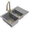Mexen Gaspar žulový drez 1,5-komorový s odkvapkávačom a kuchynskou batériou Elia, sivý - 6507-71-670101-50