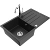 Mexen Bruno, granitový drez 795x495x200 mm, 1-komorový a drezová batéria Carla, čierna-strieborná metalíza, 6513-73-670700-00
