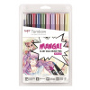 Tombow, ABT-10C-MANGA2, ABT Dual Brush pen, obojstranné popisovače, Manga set Shojo, 10 ks