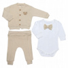 Detský komplet - Baby Set Swekbrabowe.pl 74 béžová, biela 3 ks. (Elegantná súprava pre chlapca 3 diely motýliky 74)
