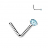 titánový piercing do nosa v tvare L so zirkónom Keira Farba: Aqua, Veľkosť: 0,8 mm, Veľkosť koncovky: 2 mm