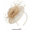 B-TOP Dámsky fascinátor do vlasov v krémovej farbe s kvetinami, perím a perličkami