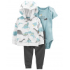 CARTERS CARTER'S Set 3dielny mikina, tepláky, body kr. rukáv Blue Dino chlapec LBB NB/ veľ. 56