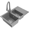 Mexen Gaspar granitový drez 1,5-komorový s odkvapkávačom a kuchynskou batériou Elia, sivý - 6507-71-670101-71