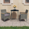 3-dielny bistro set, PE ratan a tvrdené sklo, sivý