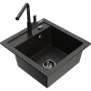 Mexen Vito, 1-komorový granitový drez 490x520x210 mm a drezová batéria Flora, čierna-zlatá metalíza, 6503-75-670401-70-B