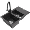 Mexen Gaspar granitový drez 1,5-komorový s odkvapkávačom a kuchynskou batériou Elia, čierny škvrnitý - 6507-76-670101-70