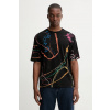 Bavlnené tričko Desigual MATARO pánske, čierna farba, vzorované, 25WMTK12 XL