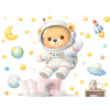 Nalepte.cz Medvídek kosmonaut textilní prelepiteľné samolepky na stenu arch 130 x 118 cm