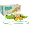 Lean Toys Drevený krokodíl na kolieskach 18cm