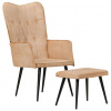 vidaXL Kreslo wingback s podnožkou krémové plátno - Krémová - 118258-64939