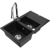 Mexen Gaspar granitový drez 1,5-komorový s odkvapkávačom a kuchynskou batériou Elia, čierny - 6507-77-670101-00