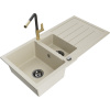 Mexen Andres granitový drez 1,5-komorový s odkvapkávačom a kuchynskou batériou Flora, béžový - 6515-69-670401-57-B