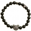 Glosery náramok Medvedík a stoper so zirkónmi, lesklý čierny achát 8mm Obvod zápästia: XXL 20 cm