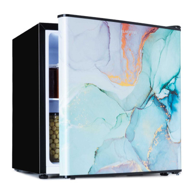 Klarstein CoolArt 45L, mini chladnička, EEK E, s mraziacim priestorom 1,5 l, dizajnové dvere (HEA20-Pastel-46-E)