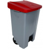 Denox Nášľapný odpadkový kôš na triedený odpad 80 l, červené veko, plastový s kolieskami