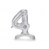 PartyDeco Balónik fóliový Stojacie číslo 4 strieborný 80 cm