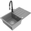 Mexen Bruno žulový drez s 1-komorou s odkvapkávačom a kuchynskou batériou Savita, sivý - 6513-71-672601-70
