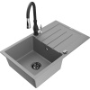 Mexen Bruno žulový drez s 1 komorou, s odkvapkávačom a kuchynskou batériou Savita, sivý - 6513-71-672601-70-B