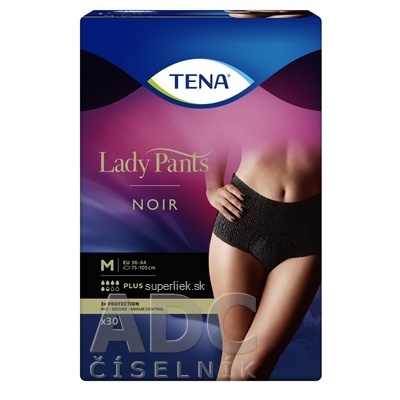 TENA Lady Pants Plus Noir M čierne dámske naťahovacie inkontinenčné nohavičky 1x30 ks, 7322541130705