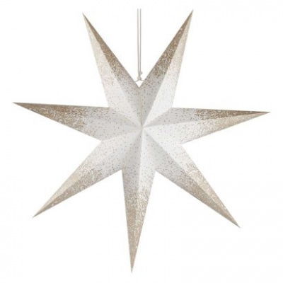 EMOS LED hviezda papierová závesná so zlatými trblietkami na okrajoch, biela, 60 cm, vnútorná DCAZ07
