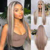 Dlhá šedivá parochňa s blond melírom Gloria so sieťkou (lace front)