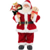 Dekorácia MagicHome Vianoce, Santa s darčekmi a medvedíkom, červený, 30 cm
