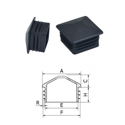 Krytka 30x30mm čierna plastová so strieškou ZKK30x30