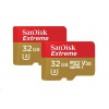 SanDisk MicroSDHC karta 32GB Extreme (100MB/s, A1 C10 V30 UHS-I U3, pro akční kamery) + adaptér, Twin Pack SDSQXAF-032G-GN6AT