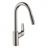 Hansgrohe Focus M41 Drezová batéria M4116-H240 s výsuvnou spŕškou, sBOX, vzhľad nehrdzavejúcej ocele 73880800-HG