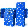 SADA 50 kusov Darčekové tašky MODRÉ s BODKAMI 10x6x26cm na SLADKOSTI