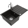 Mexen Bruno, granitový drez 795x495x200 mm, 1-komorový a drezová batéria Carla, čierna-zlatá metalíza, 6513-75-670700-00