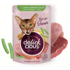 CLUB 4 PAWS Premium DELICKCIOUS Plátky s jahňacím mäsom, kuracím filé a fazuľkou v želé Pre mačky 85 g