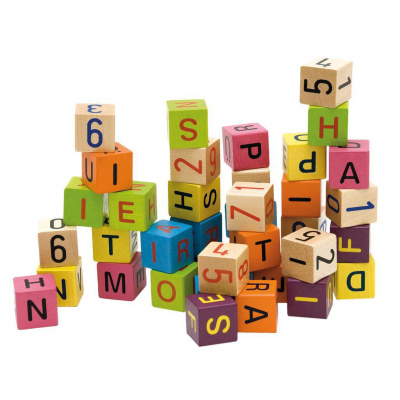 Woody Farebné kocky s písmenami a číslami 40 ks