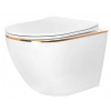 Rea CARLO mini závesná WC misa 49x37 Rimless,sedátko SoftClose Biela lesklá/zlatý okraj REA-C1222