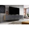 BOGART. Závěsná TV skříňka 200 cm Asha pětidveřová s rýhovaným čelem - artisan / rivier stone mat