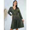 Dámske khaki trblietavé šaty s véčkovým výstrihom aj pre moletky - UNI