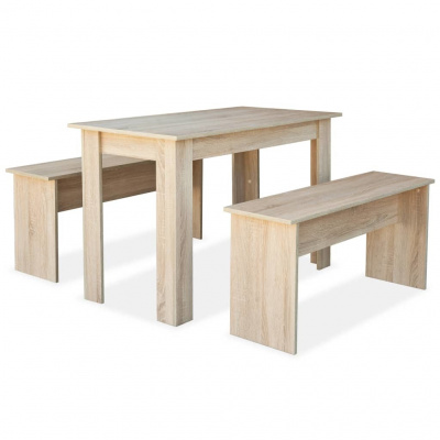 vidaXL Jedálenský stôl a lavičky z drevotriesky, 3 kusy, dubová farba [244866]