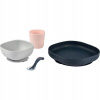 Beaba Silicone meal set zo silikónu ružovo šedo modrá pre bábätká 4 dielna