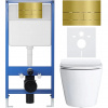 CERANO - Kompletný podomietkový WC set Lite/Norbi - biela lesklá - WC tlačidlo Line, zlatá - predstenová inštalácia - 48,5x36,5 cm